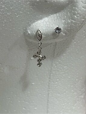 Silver Crystal Cross Drop Earring - Women's Jewelry